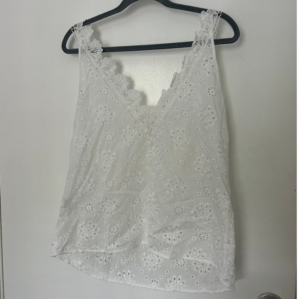 White Eyelet Lqce V-Neck Tank Top